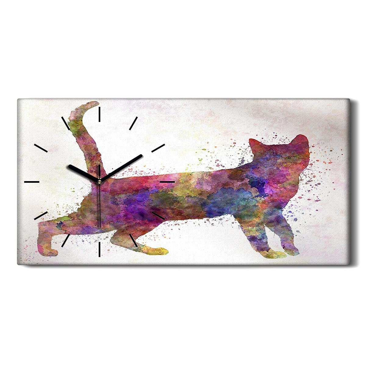 Horloge Silencieuse Sans Tic-Tac Chat Abstrait Toile Salon 60x30
