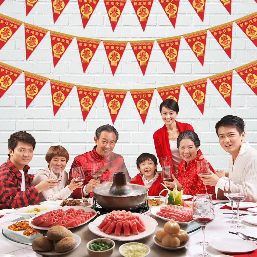Chinese New Year Decorations 2026 Bunting Banner,3M Happy Chinese New Year Triangle Bunting Garland with 20 Flags,Year of the Horse Party Supplies for Lunar New Year Home Indoor Outdoor Decorations - Image 4