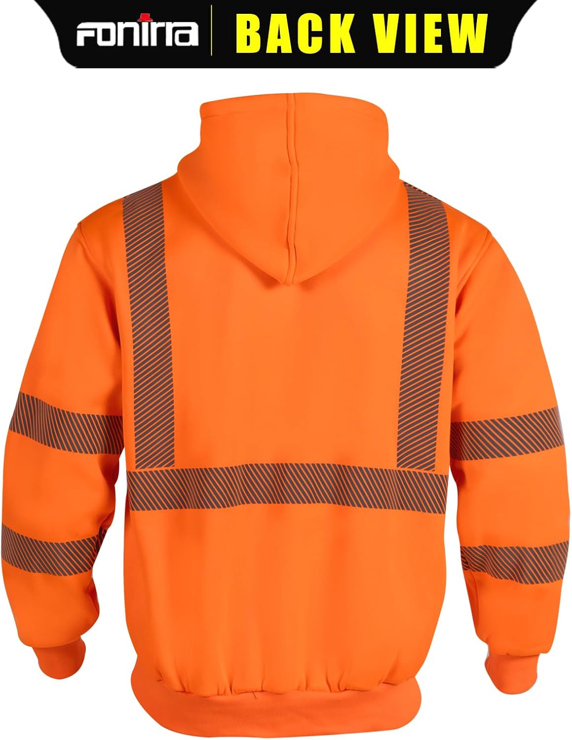 FONIRRA High Visibility Safety Work Hoodie for men Construction Hi Vis Reflective Fleece Sweatshirt with Zipper ANSI Class 3 - Image 2