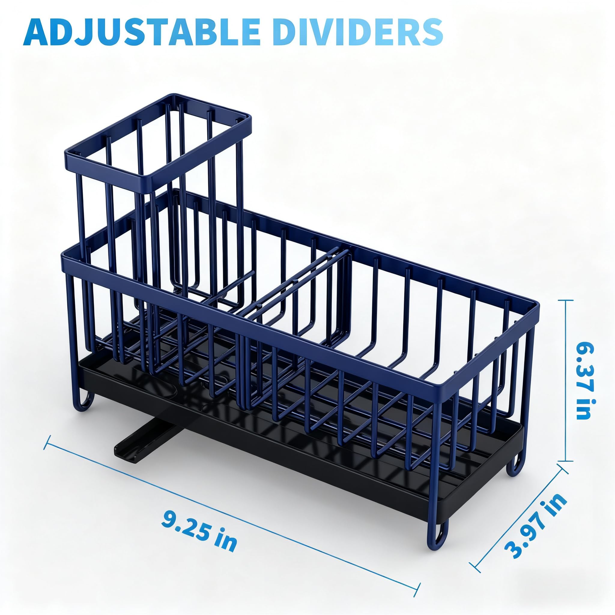 Cisily  Sponge Holder for Kitchen Sink, Sink Caddy Organizer with High Brush Holder, Kitchen Countertop Organizers and Storage Essentials, Rustproof 304 Stainless Steel, Soap Dispenser Organize: Navy Blue