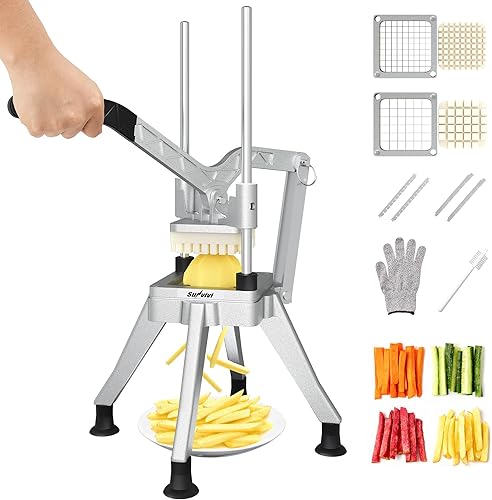 Miniatura 11 de Sunvivi Cortador de papas fritas de acero inoxidable: con 2 cuchillas reemplazables (1/2 y 3/8 pulgadas), cortador profesional para papas,