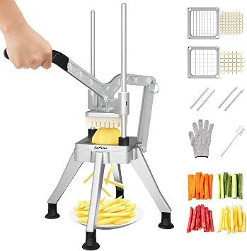 Commercial French Fry Cutter, Heavy Duty Potato Slicer with 1/2 Inch and 3/8 Inch Blade, Professional Fries Cutter for Restaurant & Home Kitchen, Stainless Steel