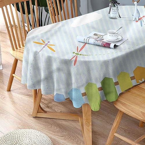 Miniatura 2 de Mantel ovalado de poliéster con diseño de libélula, diseño de día de arcoíris soleado, lavable, para interiores y exteriores, 52 x 70 pulgadas,