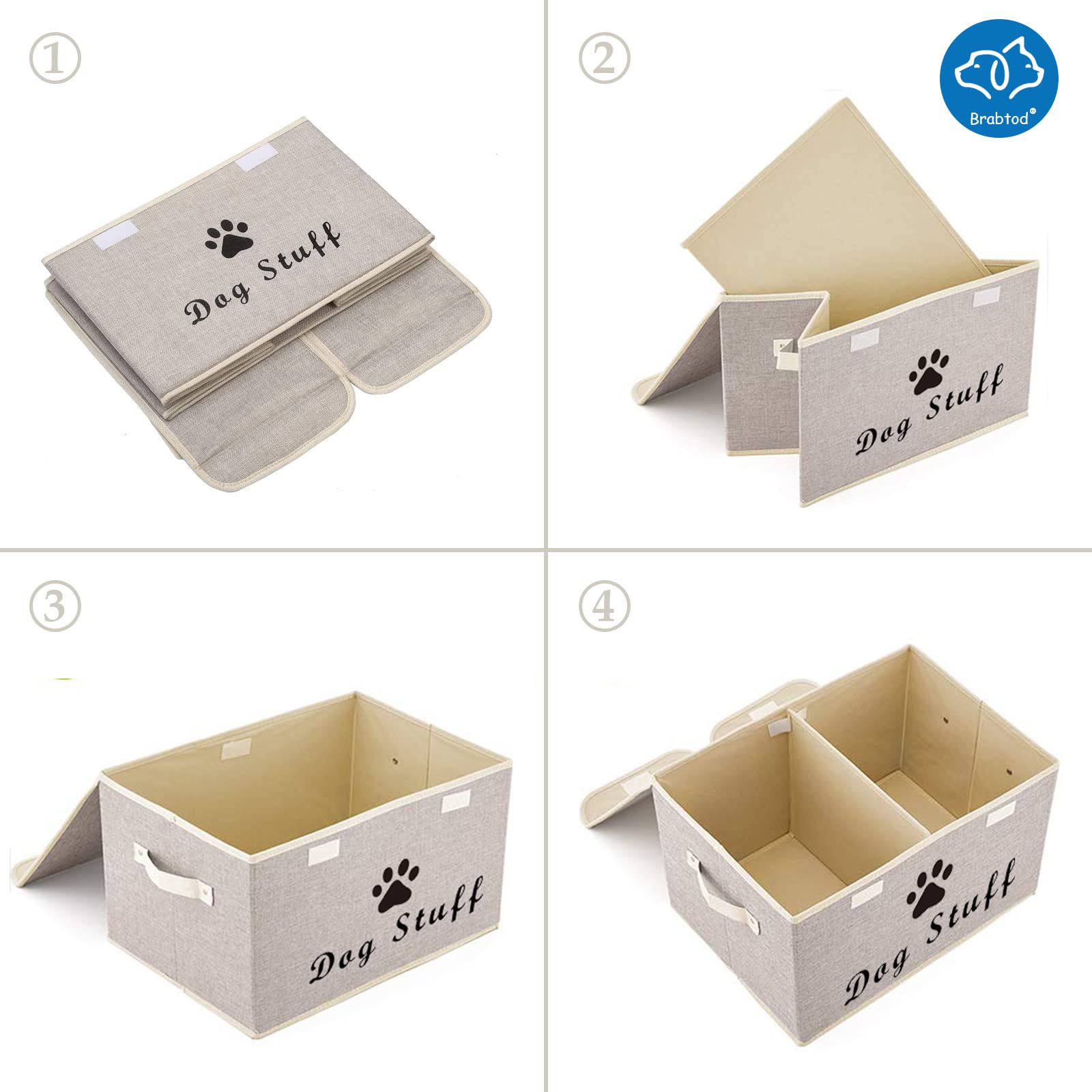 Caja grande de almacenamiento de juguetes para perros, cesta de almacenamiento de lona con tapa, contenedor plegable de lino, ideal para organizar juguetes de perros y gatos y cosas de