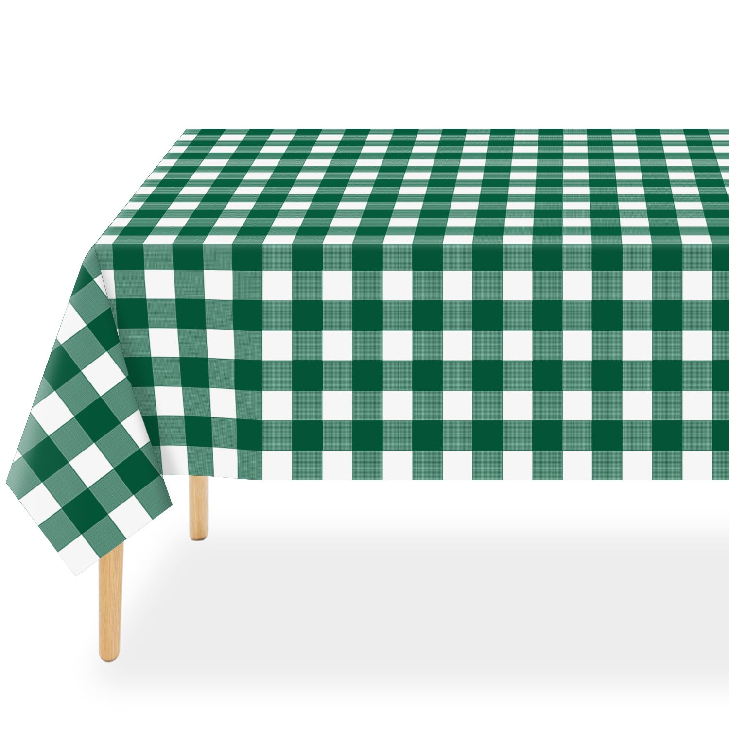 QIKSION 2 Pack Green Gingham Tablecloth,Green Checkered Plastic Table Cloth
