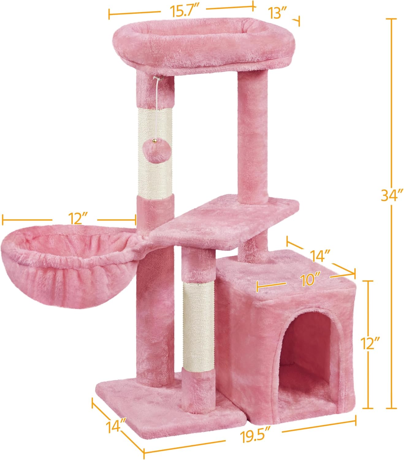 Topeakmart 34''H Cat Tower, Cute Cat Tree with Condo Nest Platform Scratching Posts, Activity Center for Indoor Cats Play & Rest