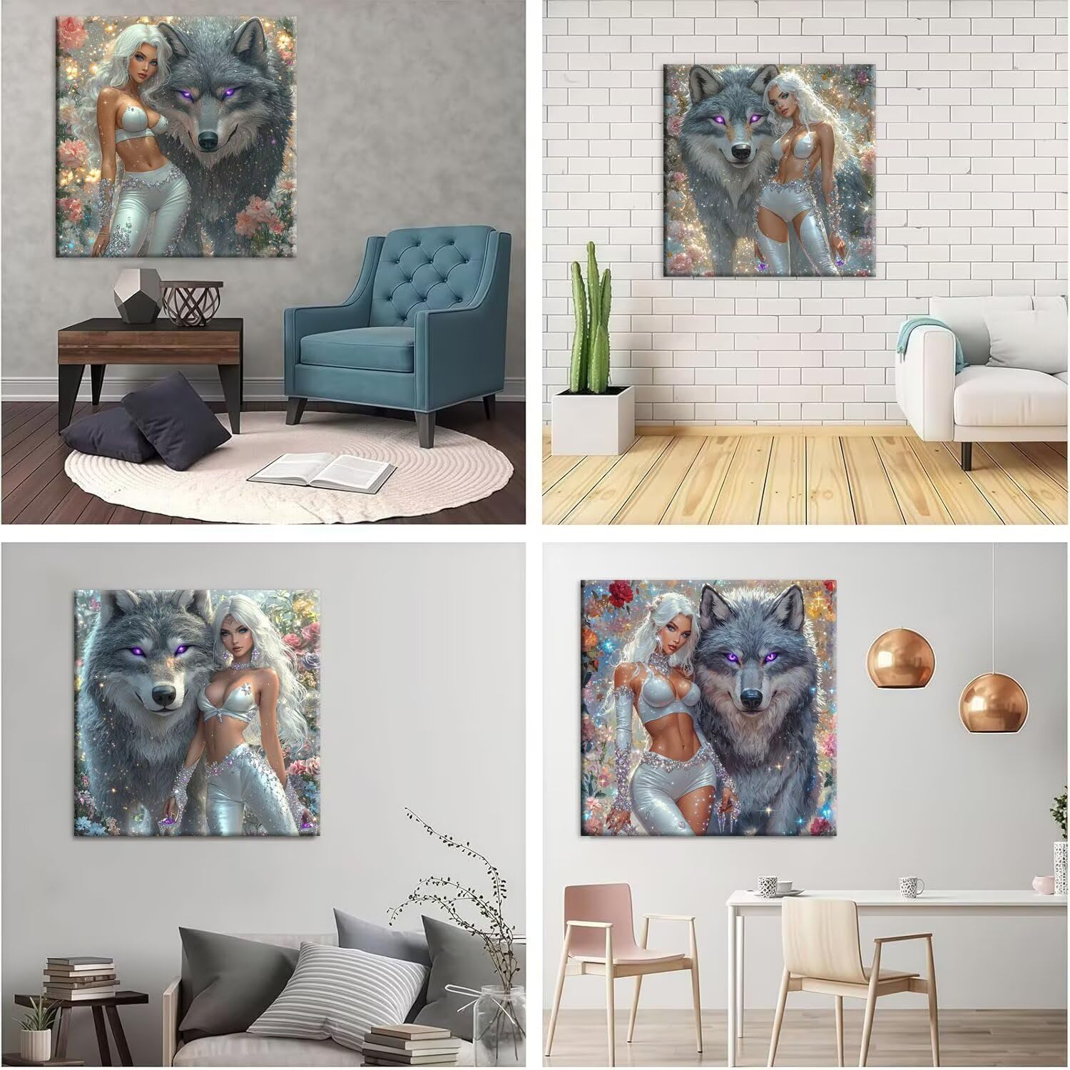 QIANLUOO Mujer sexy lobo 5D Kits de Pintura de Diamantes 50x50cm G-879 | 5D DIY Diamond Painting Kit Completo 4 Pack, Pintura Diamante Niños Adultos Diamant Bordado Punto de Cruz para Decor Hogar