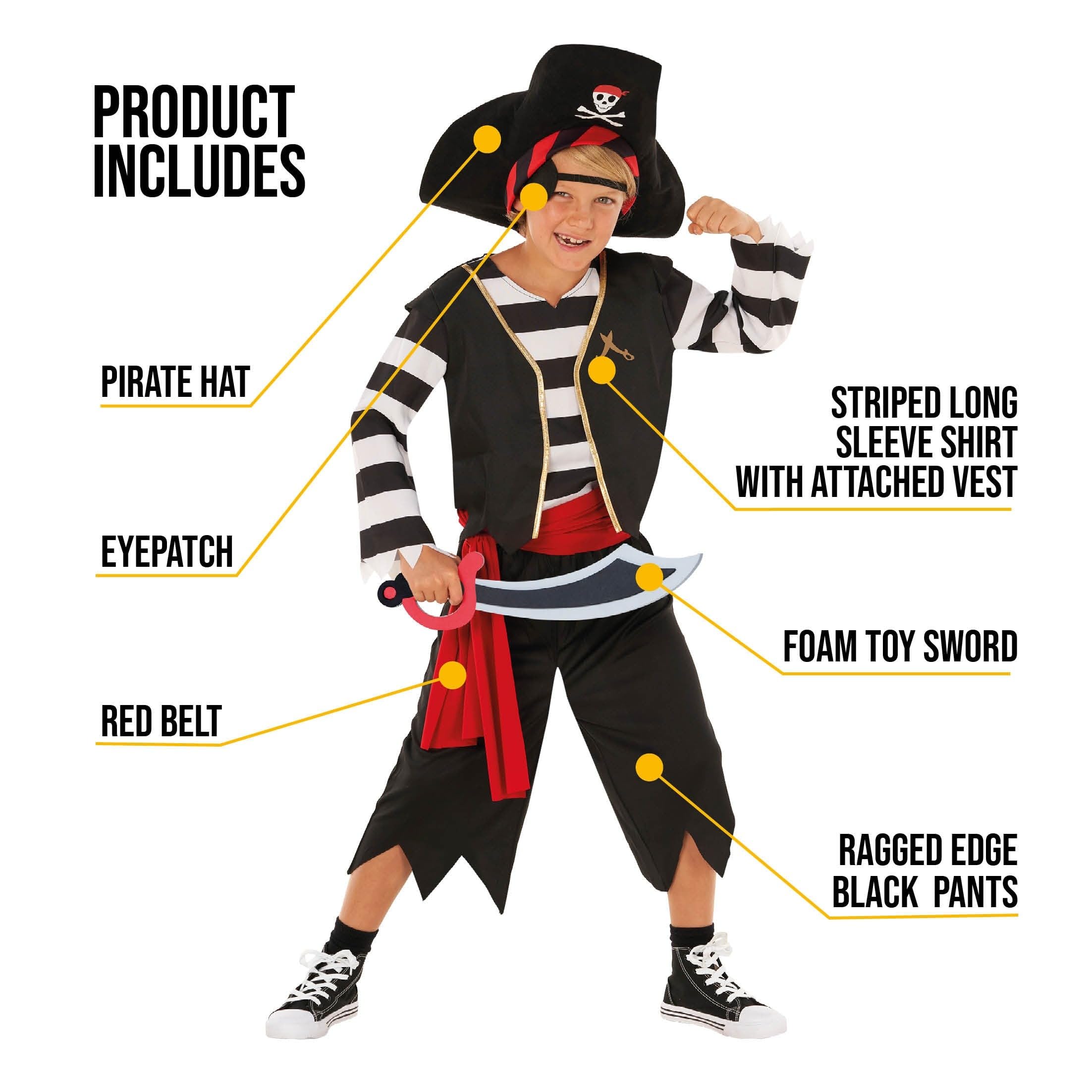 Morph Costume Pirata Bambino, Costume Pirata Halloween Bambino | Maglia con Gilet, Pantaloni, Cappello, Benda & Spada, Perfetto per Halloween, Ideale per il Gioco di Ruolo