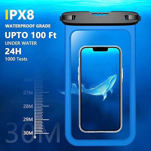 Miniatura 3 de Temdan 2 bolsas impermeables para teléfono, hasta 10 pulgadas grande Funda universal IPX8 impermeable para teléfono celular, bolsa seca con cordón