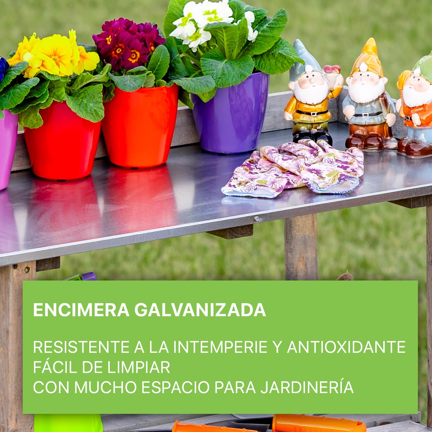 ITA Mesa de plantación de Madera 76x38x89 cm - con Superficie de Trabajo galvanizada y Estante Inferior - Mesa de jardín - Calidad Directa del Fabricante - estantería para Plantas, Color:Natural