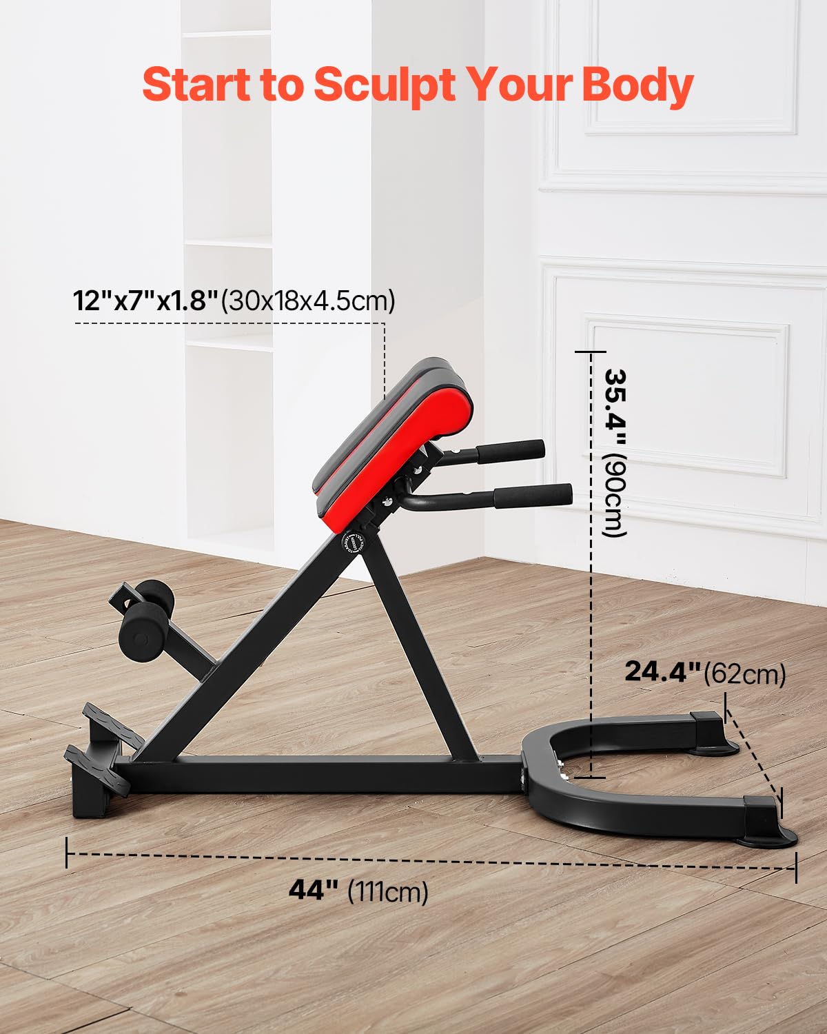 VEVOR Banco de Hiperextensión con Silla Romana, Máquina de Extensión Ajustable 136 kg, Equipo de Ejercicio Multifunción para Glúteos, Isquiotibiales, Espalda Baja y Abdominales, para Gimnasio