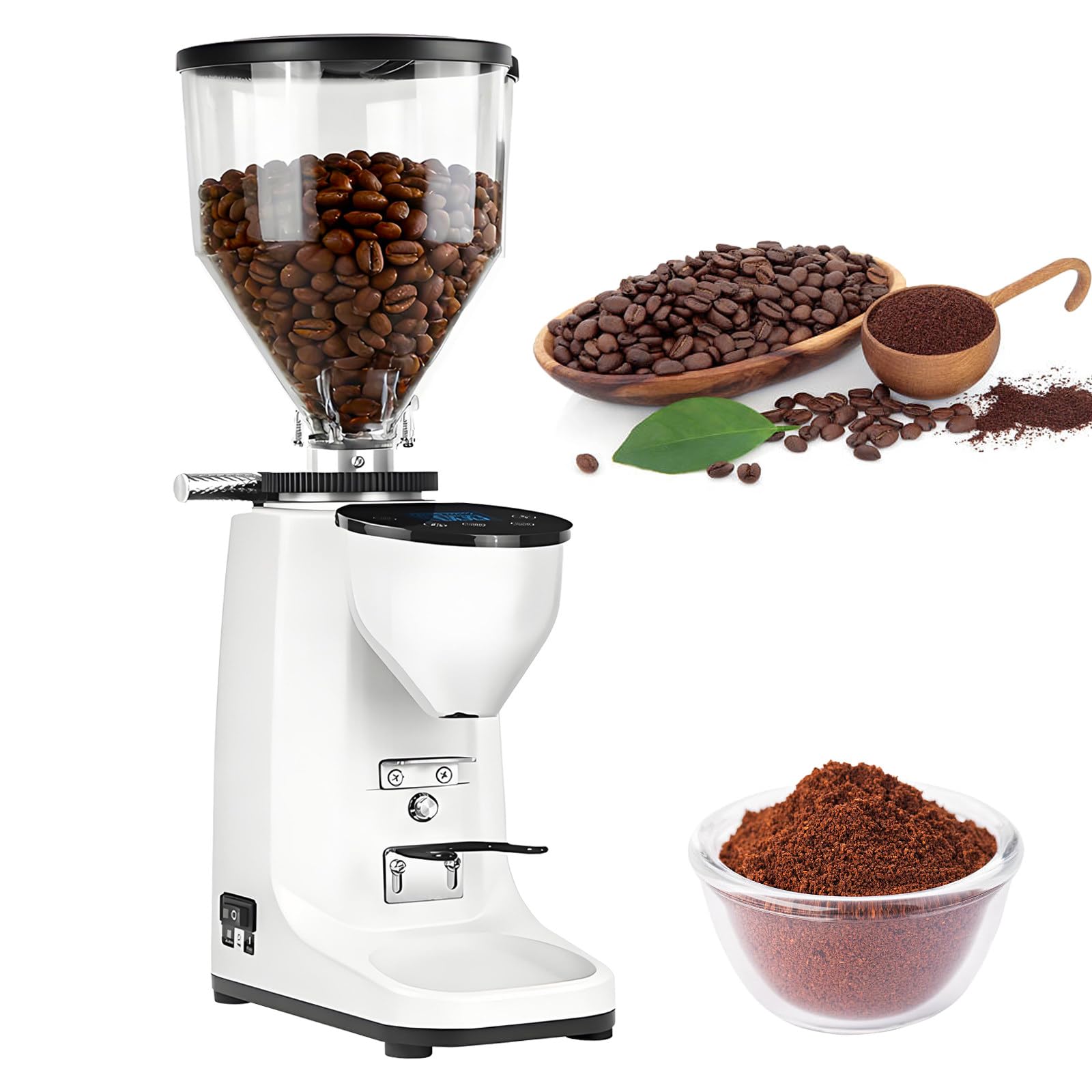 Elektryczny młynek do kawy, młynek do ziaren z 19 ustawieniami mielenia, młynek do espresso, do espresso, drip, press francuskiej, młynek żarnowy White