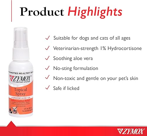 Miniatura 3 de Zymox Spray tópico para puntos calientes para perros y gatos con 1% de hidrocortisona, 2 onzas