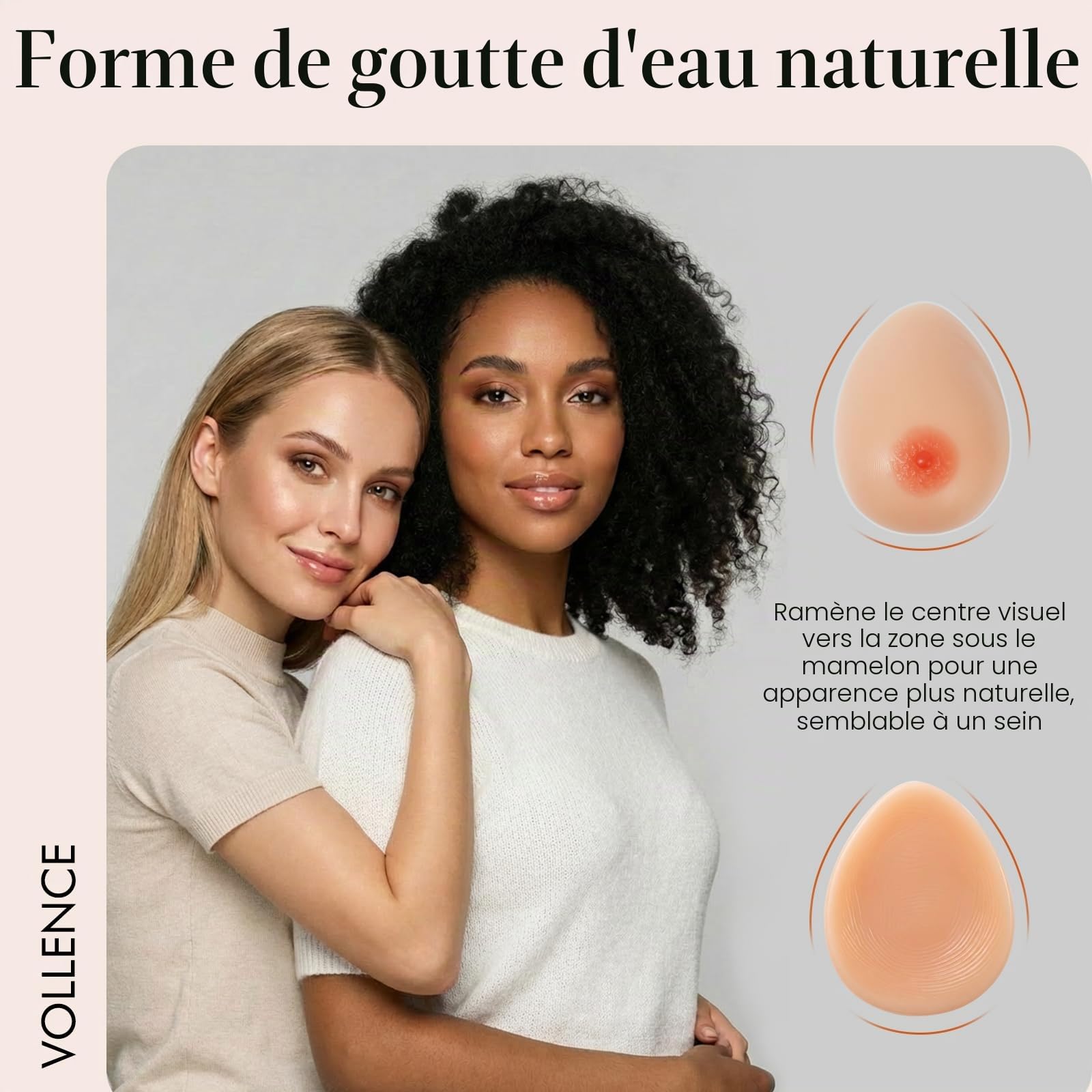 Vollence D Cup 1000g Formes Mammaires en Silicone Faux Sein Artificiel Poitrines de Silicones pour Prothèse de Mastectomie