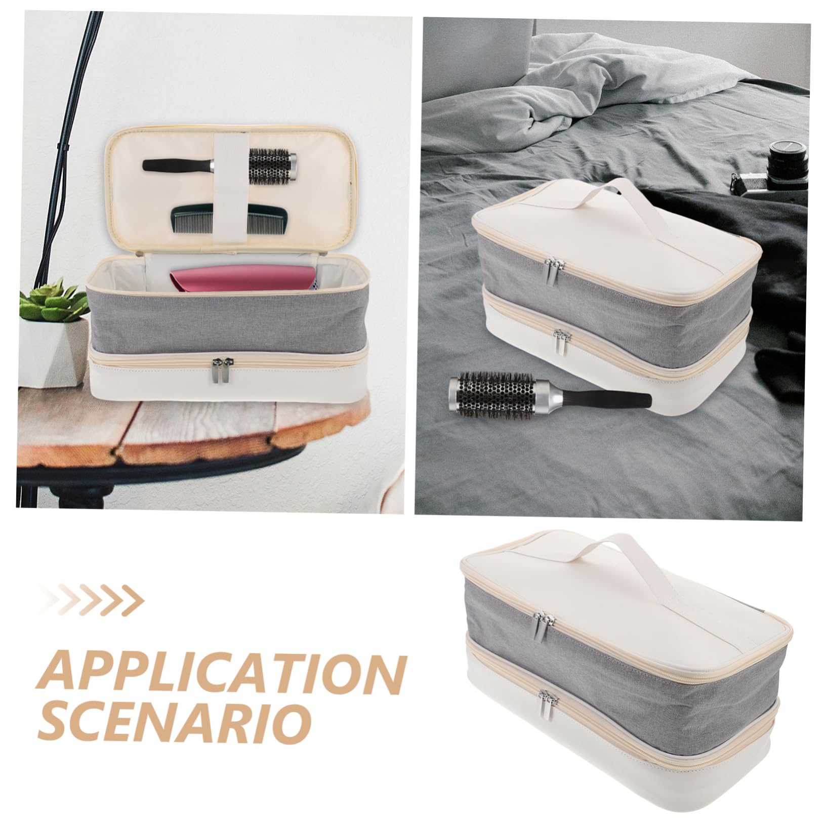 Estuche para Secador de Pelo de Viaje de Doble Capa, Nylon | Compartimentos Versátiles, Aleación de Aluminio y Pu, Blanco, Ligero Amplio Espacio