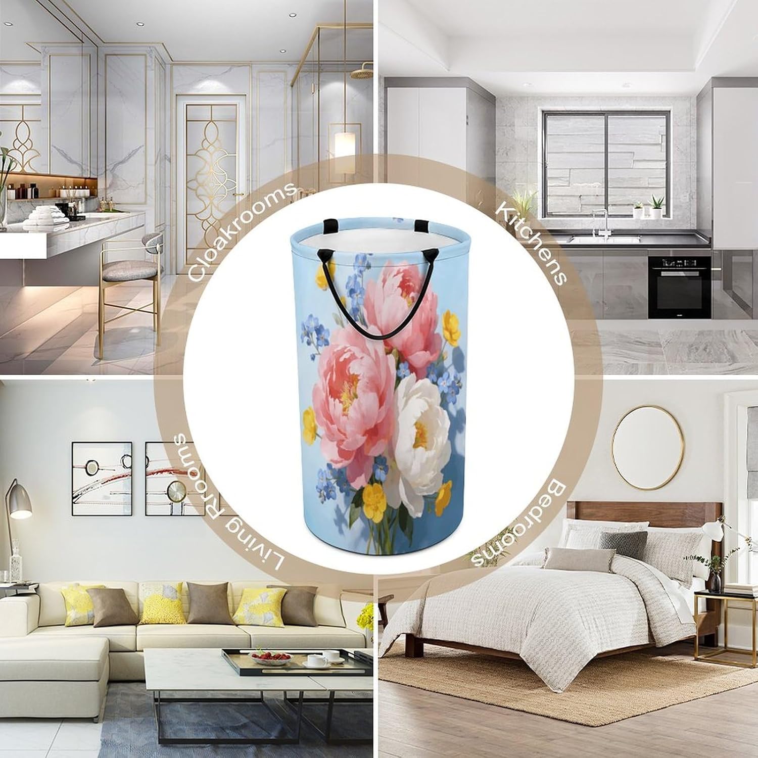 Floral Cute Flower Aesthetic Laundry Hamper 86L Waterproof Collapsible Clothes Basket with Double Handles Freestanding Foldable Laundry Basket Large Clothes Hamper for Bathroom