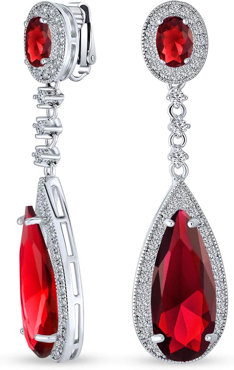 Statement Teardrop Cubic Zirconia AAA CZ Dangle Chandelier Screw Clip On Earrings For Women Silver Plated More Colors