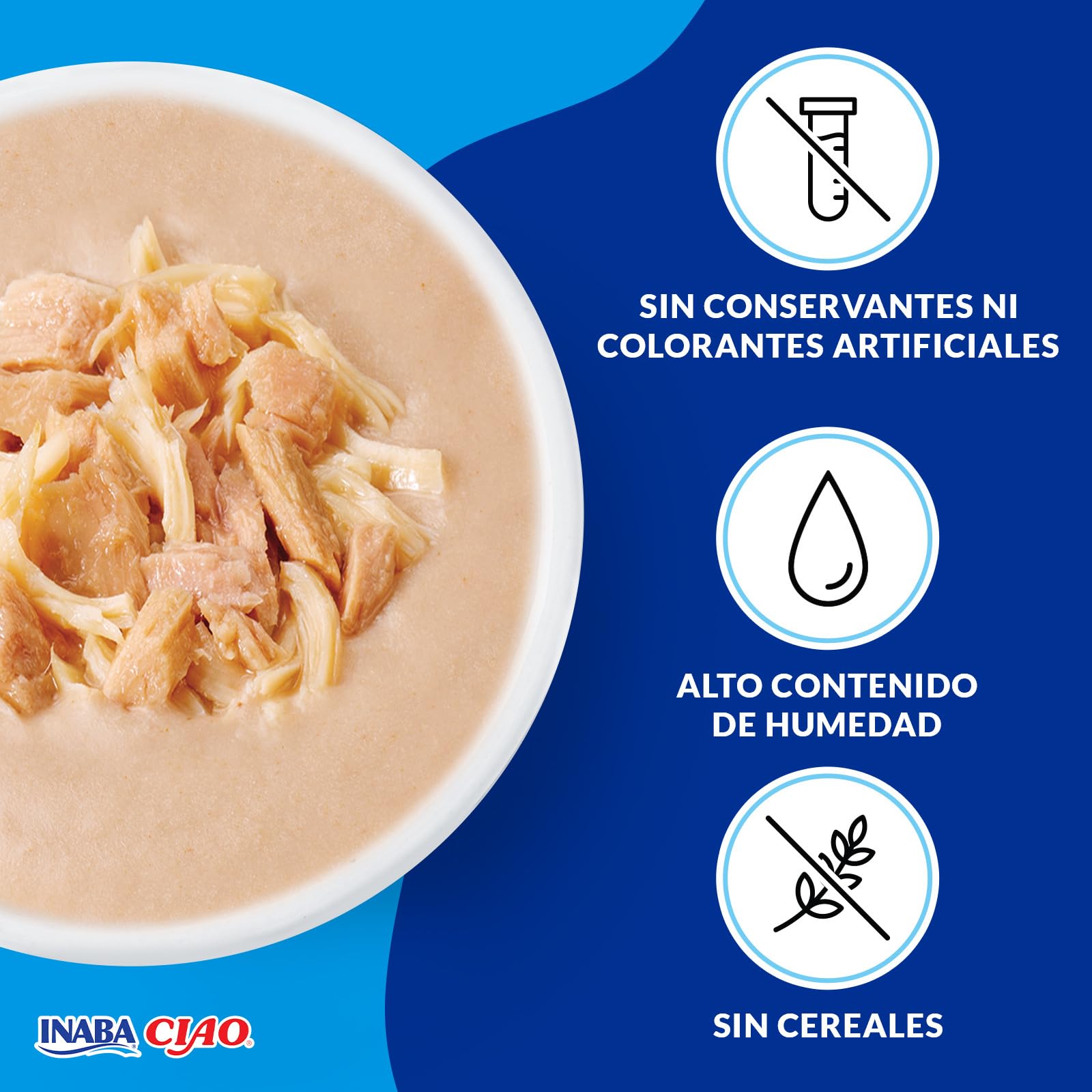 INABA Ciao Stew Gatos - Receta Saludable de Estofado Cremoso con Pollo, Atún, Salmón y Vieira - Comida Húmeda con Tiras de Pollo - Alimento Natural sin Cereales - 960g (24 Sobres x 40g)