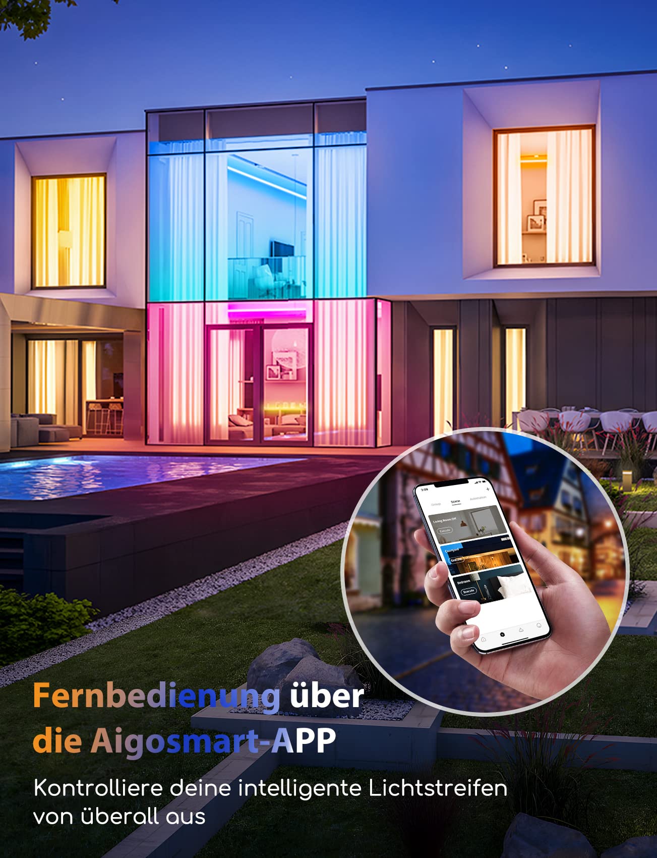 Aigostar LED Strip Alexa 15 m, RGB LED Streifen with 28-Button IR Fernbedienung, Compatible with Alexa/Google Home,Musik Sync, LED Lichtleiste for Party/Bar/Home/Bedroom/E-Sportraum, 48 W