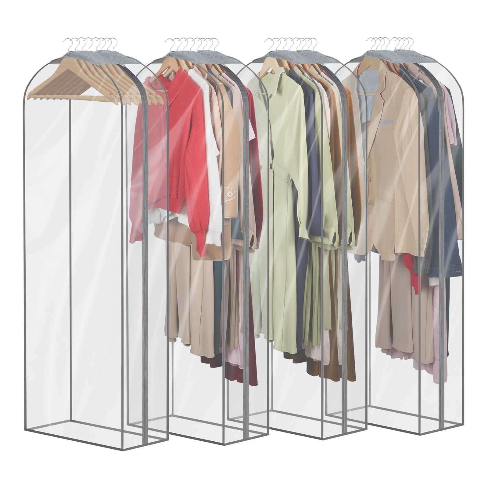 Zilink Bolsa de ropa transparente reforzada de 10 pulgadas para vestidos de 60 pulgadas de largo, bolsas de ropa para colgar ropa, bolsas de vestido de novia a prueba de polvo para vestidos largos, 4