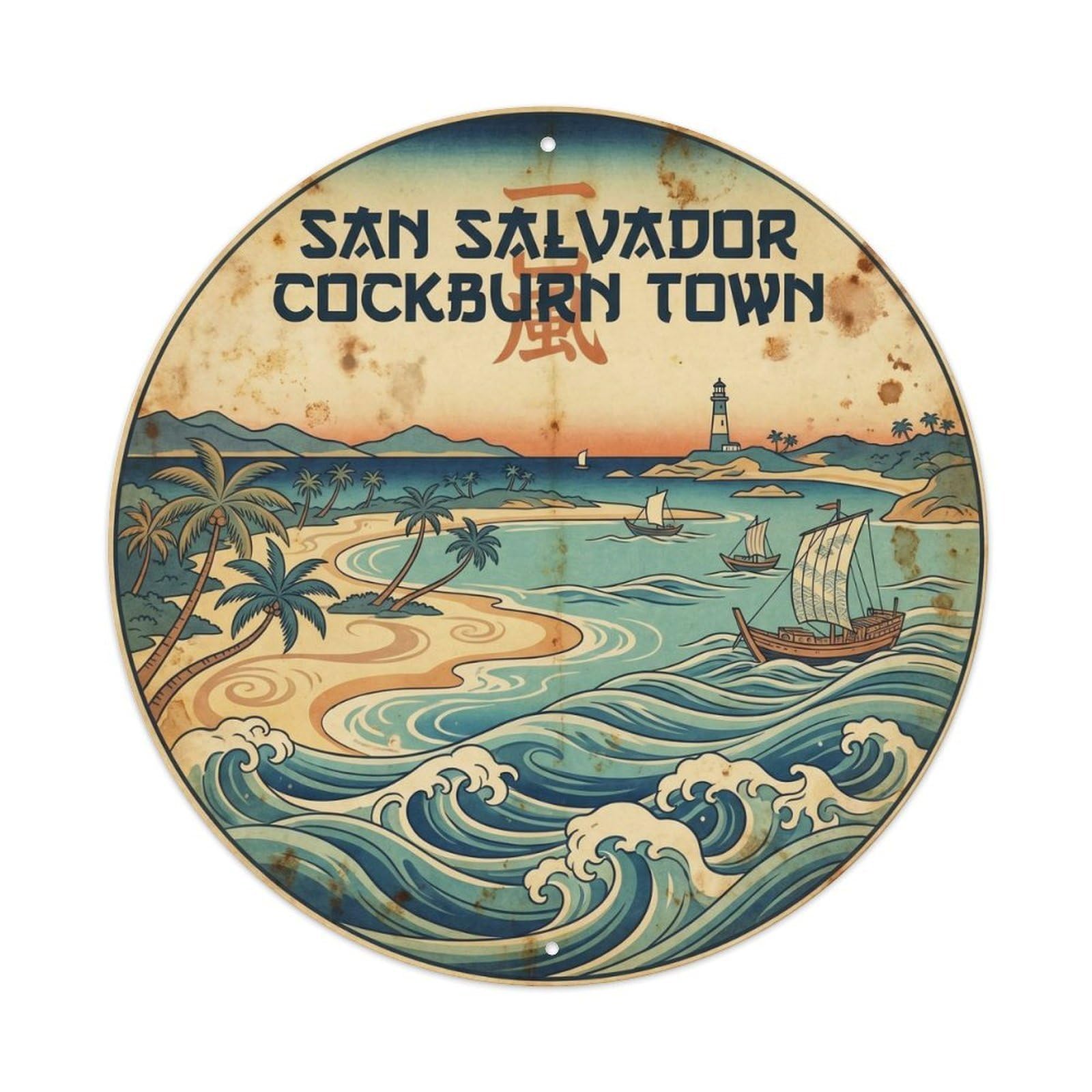 Tropical Coast San Salvador Island Cockburn Town Metal Tin Sign