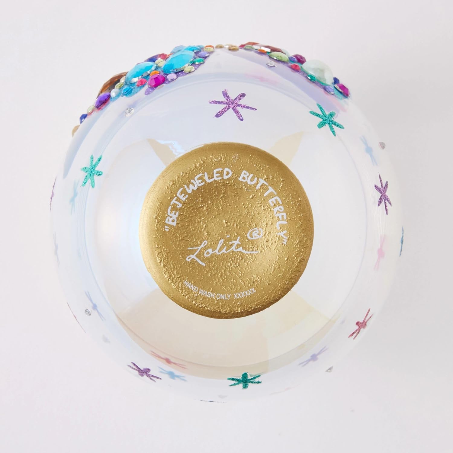 Enesco Lolita Bejeweled Butterfly Hand-Painted Artisan Stemless Wine Glass, 20 Ounce, Multicolor