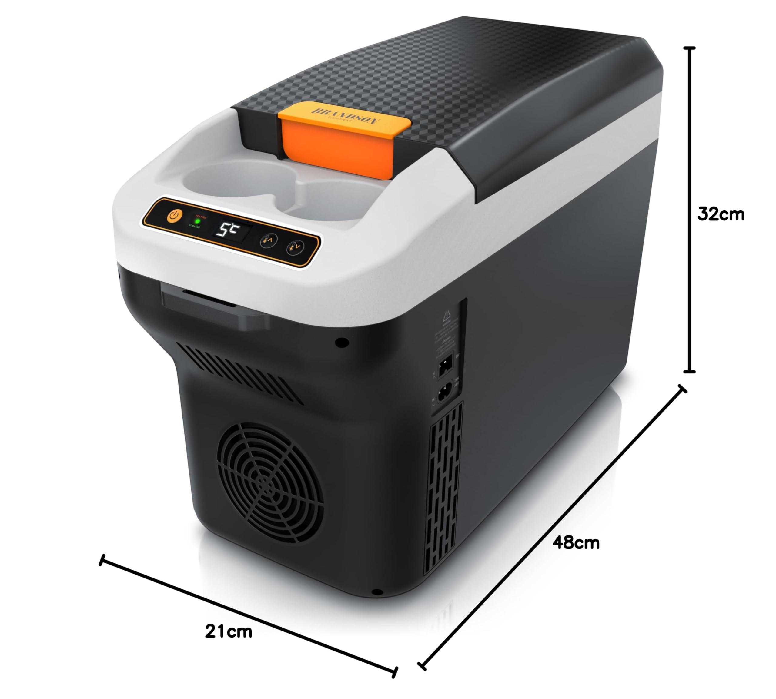 Brandson - Kühlbox elektrisch 10L – 230 V Netzspannung und 12 V KFZ Auto Bordspannung – kühlt und wärmt – Heizen max. 65°C – Herabkühlen ca 20°C unter der Umgebungstemperatur - Cool Grey