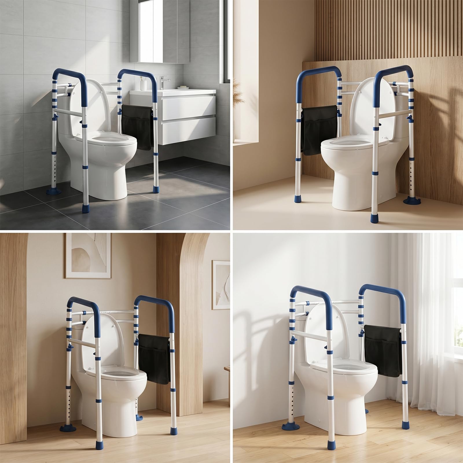 Toiletten-Sicherheitsgriffe, Verstellbarer, klappbarer WC-Stützrahmen aus Aluminium, rutschfeste Griffe, mit verstärktem Aluminiumlegierungsrohr, für Schwangere Verletztebis 150 kg