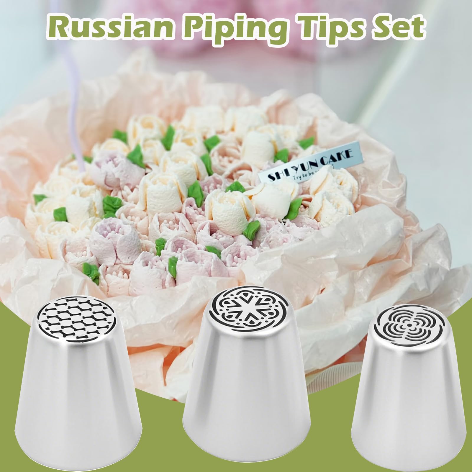Hendiy 3 Pieces Russian Piping Tips, Stainless Steel Russian Piping Tips set Flower Icing Tips Frosting Tips for Decorating, Pastry Tips for Cake Decorating