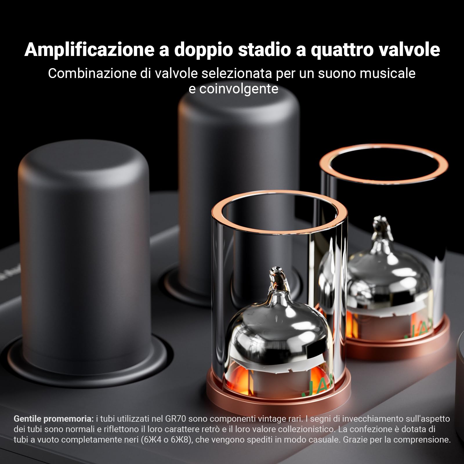 Fosi Audio GR70 Preamplificatore Cuffie a Valvole, Autentica Amplificazione a Valvole con Vuoto, Mini Preamplificatore HiFi per l'audio Domestico, Jack 3,5/6,35 mm, Supporto di 16-300 ohm di Impedenza