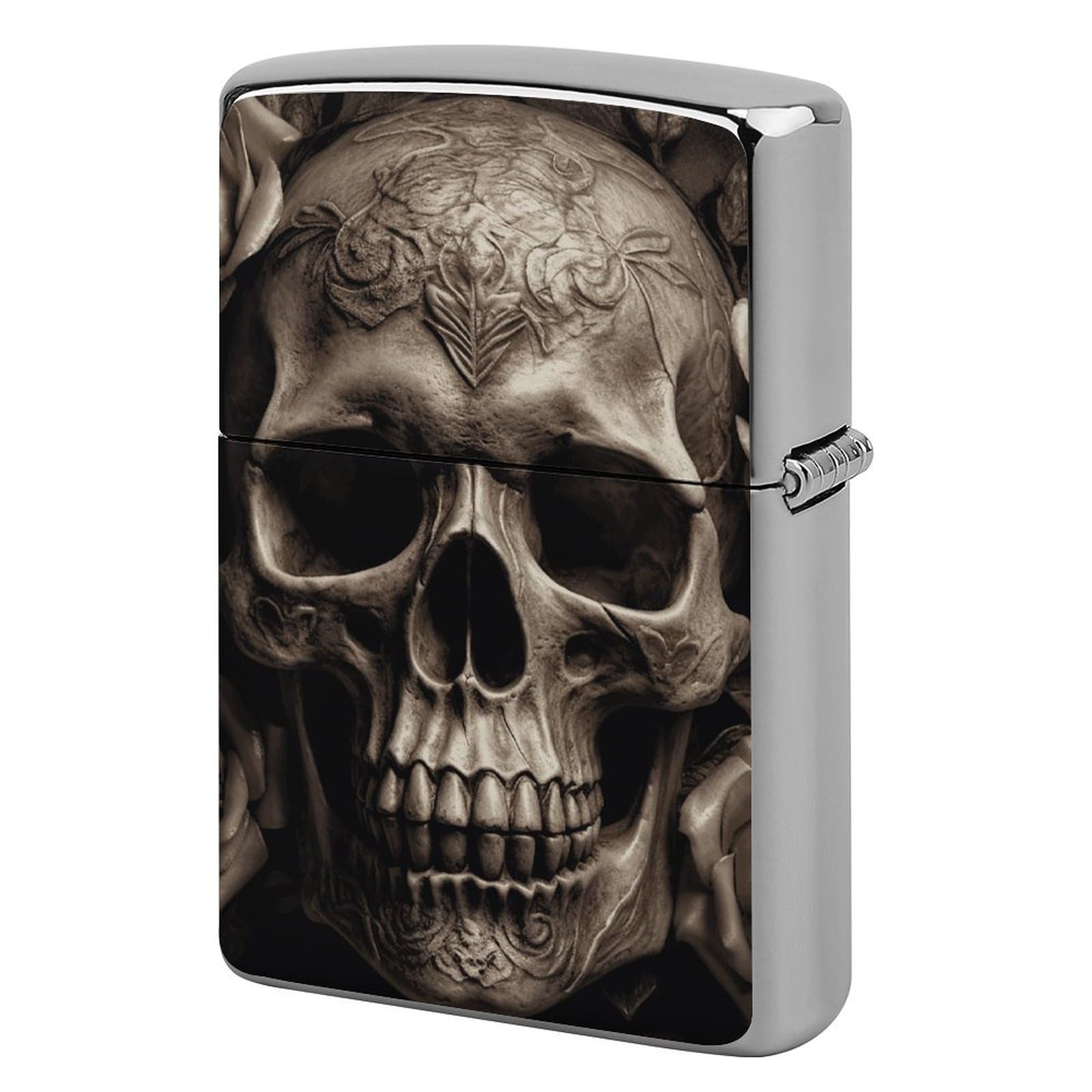 Leather Rose Skull Lighter Case Cover Vintage Metal Lighter Sleeve Reusable Lighter Protective Cover Decorative Lighter Holder Birthday Gifts for Men Women