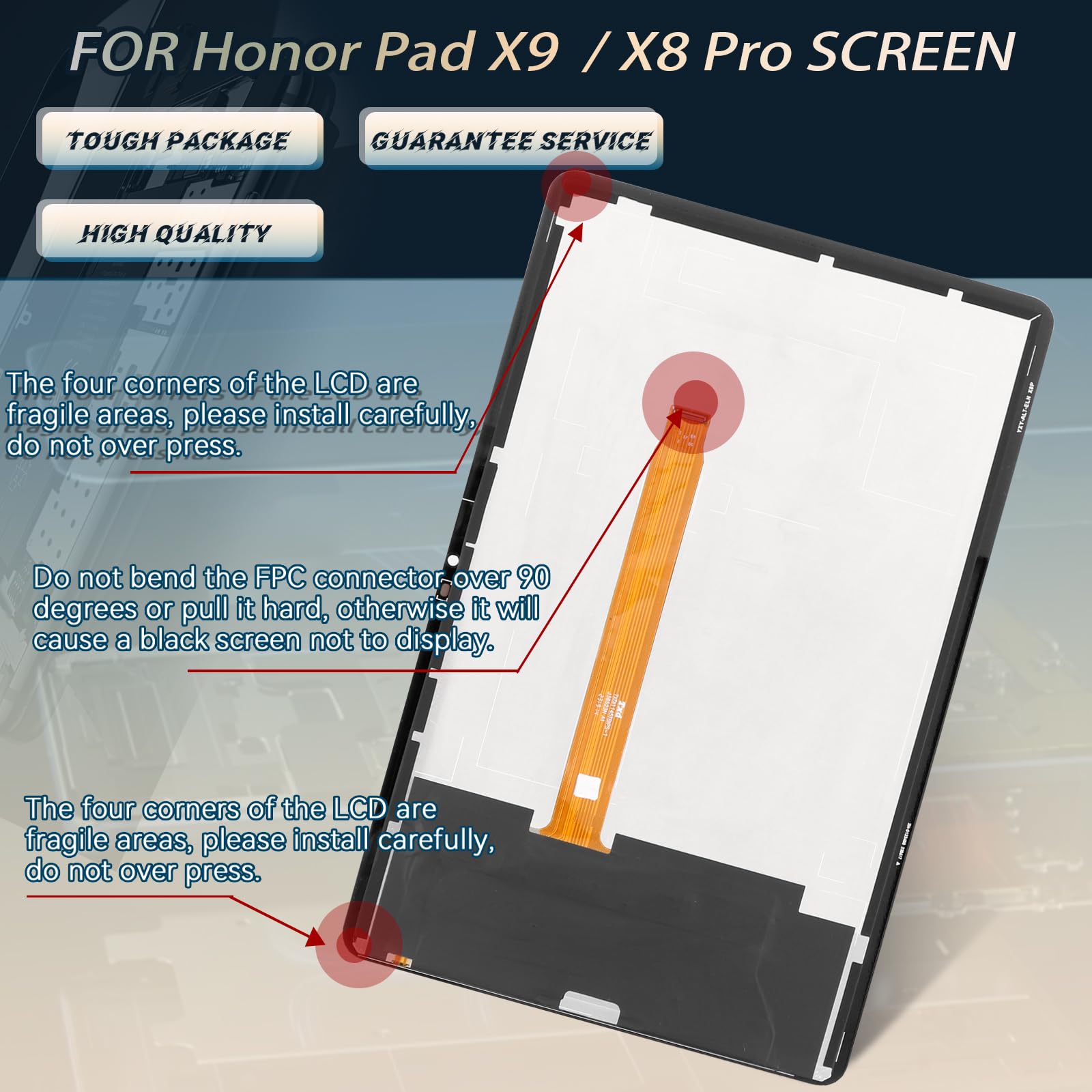 RongZy Schermo di ricambio per Honor Pad X9 (ELN-W09, ELN-L09) / X8 Pro 11,5 pollici LCD Touch Screen Digitizer interno per Honor Pad X9/X8 Pro Display di ricambio con kit di attrezzi (nero)