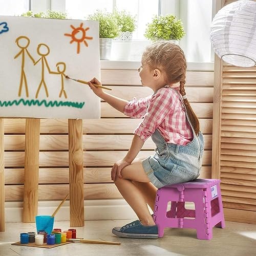 Miniatura 7 de Dyforce Taburete plegable de 9 pulgadas, taburete para niños, taburetes resistentes para adultos, taburetes de pie compactos, taburetes ligeros para