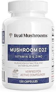 Real Mushrooms Zinc and Vitamin D2 Capsules – with Organic Chaga and Reishi Mushroom Extracts – Vitamins for Overall Wellness Support – Vegan, Non-GMO, Gluten-Free – 120 Count Mushroom Supplement
