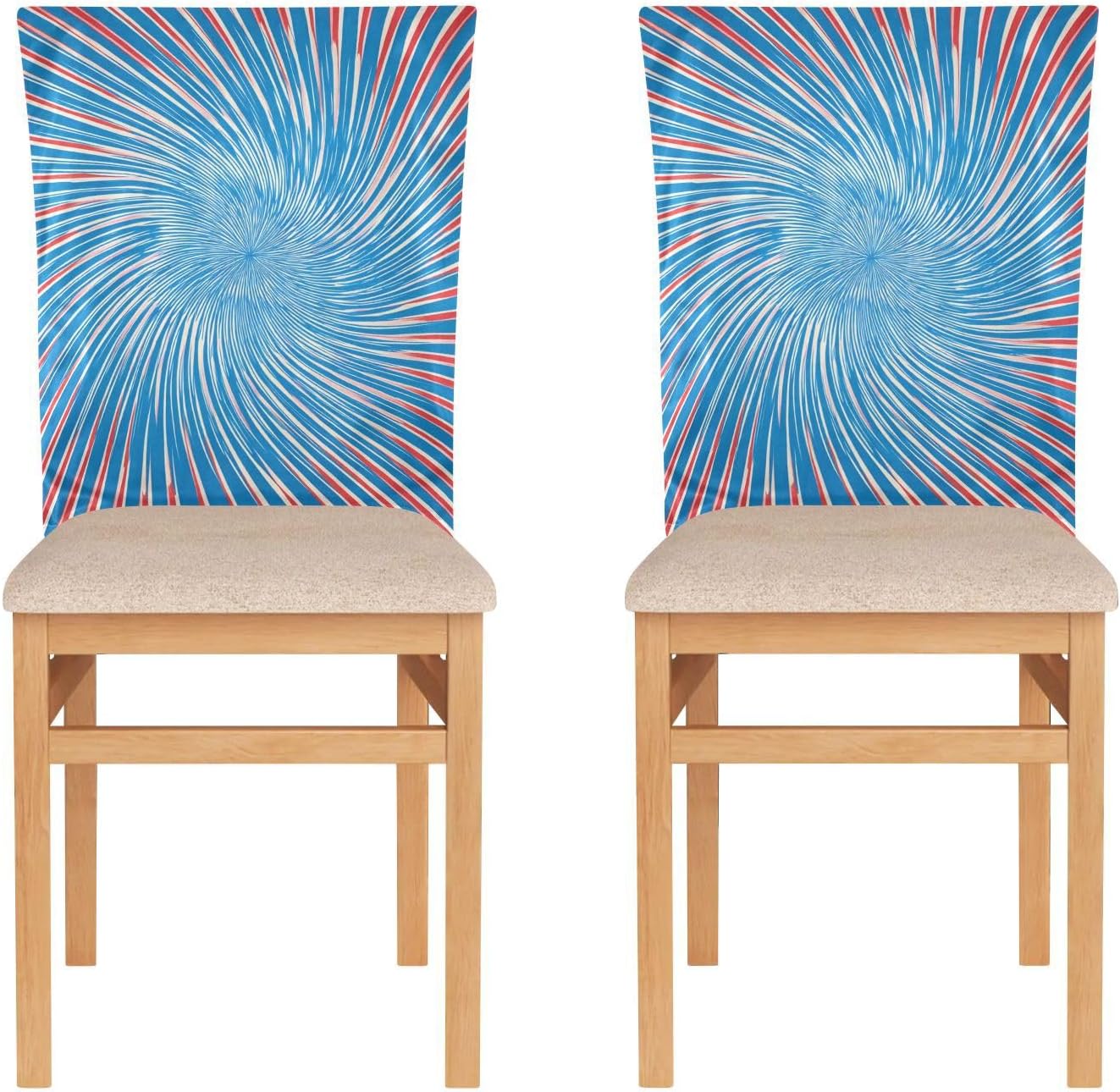 ALAZA Blue Red White Spiral Stripes Chair Back Cover Set of 6, Washable Reusable Removable Chair Slipcovers Decorative Chair Cover for Home Kitchen Wedding Party