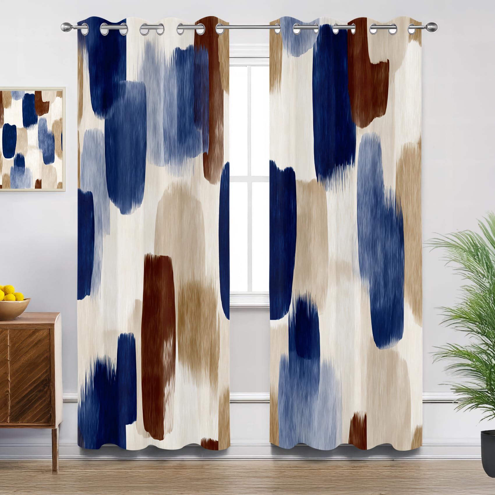 Mistela Blickdichte Gardinen Abstrakte Kunst - Verdunkelungsvorhang Blau Braun Beige Modern Vorhang mit Ösen für Schlafzimmer Wohnzimmer Kinderzimmer - 2er Set - H175 x B140cm