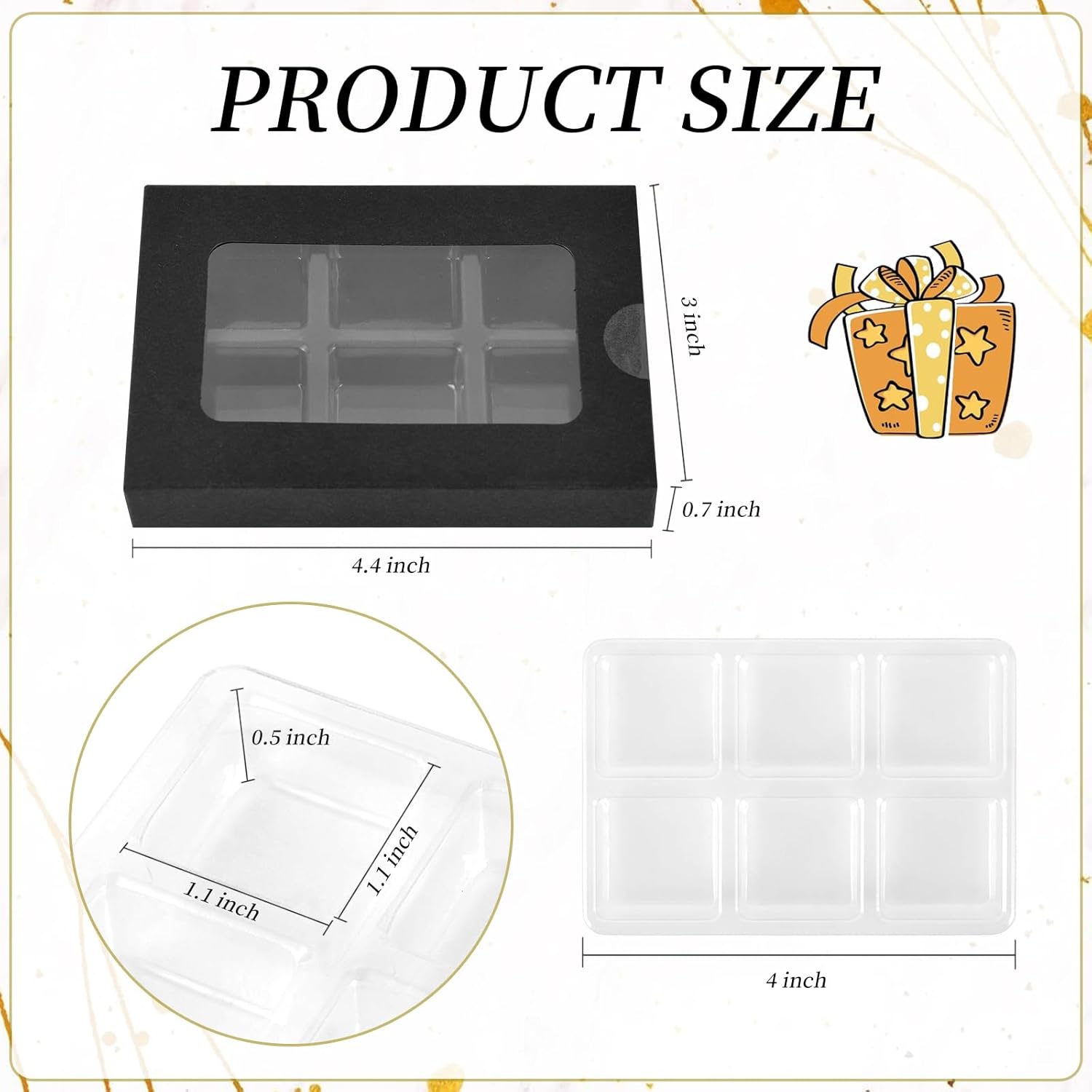 SMAODSGN 100 Pcs Gift Boxes for Wax Melts Plastic Mold with Box Wax Melt Boxes Crystal Clear Wax Melt Molds Wax Melts Containers for Wax Cubes Wax Tarts Wax Block