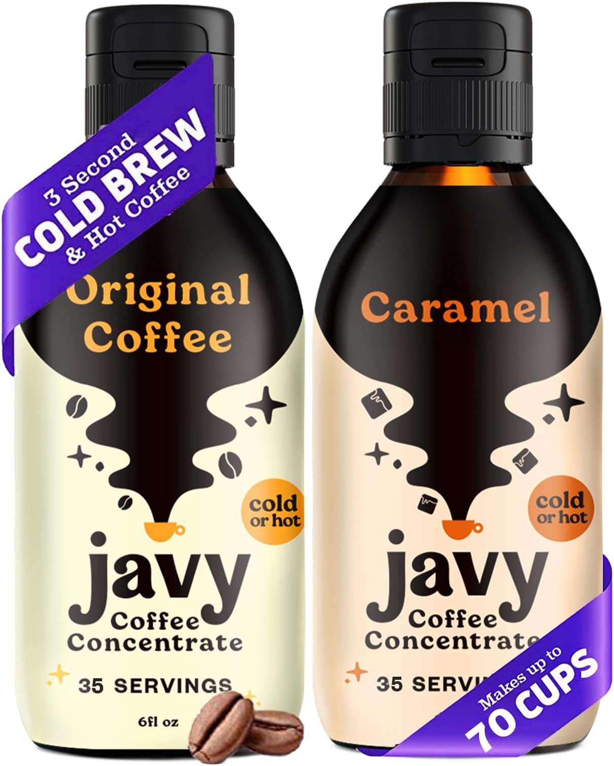Javy Coffee Concentrate Bundle - Cold Brew Coffee, Perfect for Instant Iced Coffee, Cold Brewed Coffee and Hot Coffee, 2 Pack - Original & Caramel