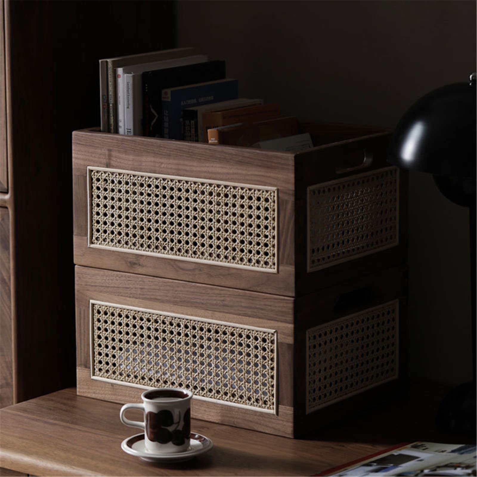 Organizador de Escritorio, Cesta de Almacenamiento, Organizador de cosméticos, Caja de Escritorio para Oficina y hogar (marrón, 30 x 20 x 14 cm)
