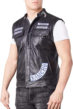 Mens biker faux leather vest