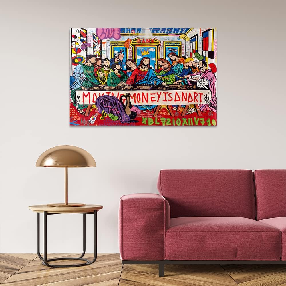 The Last Supper Wall Art Pop Art Graffiti Wall Art La Ultima Cena Cuadro Colorful Jesus Poster Motivational Quote Making Money is an Art Painting Prints for Living Room Ready to Hang-36"Wx24"H Artwork 24 24"x36"