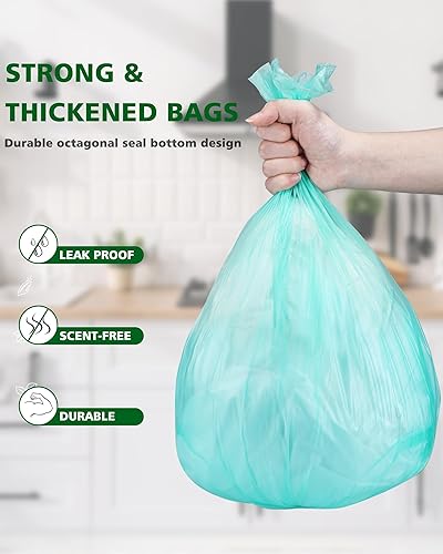 Miniatura 9 de Bolsas de basura compostables de 1.2 galones, 150 paquetes, bolsas de compost pequeñas de AYOTEE y bolsas de basura biodegradables, color verde,