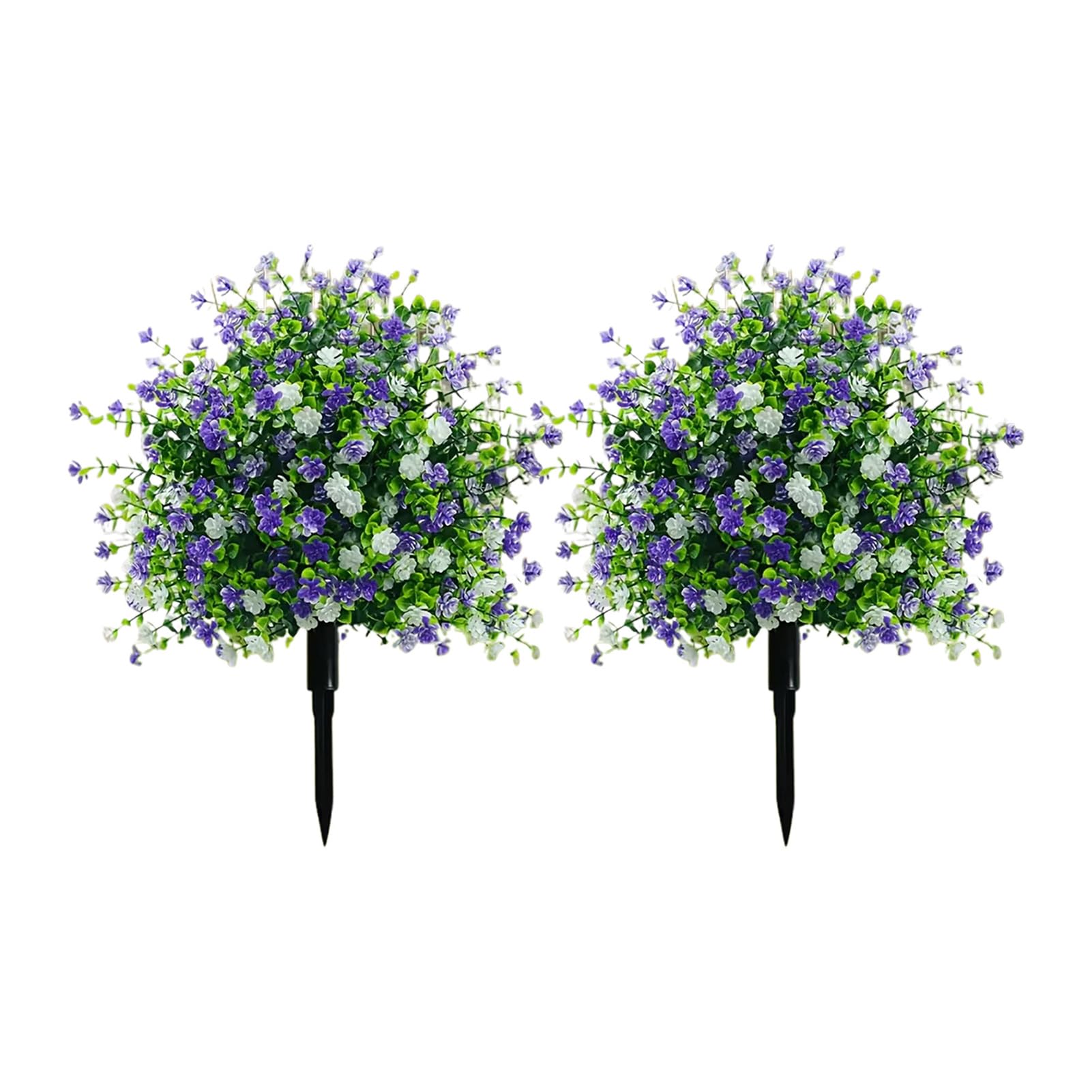 2Pcs Artificial Plants, Outdoor Faux Camellia Shrubs, UV Resistant Realistic Fake Flower Bushes with Ground Stakes, Fake Garden Plants for Window Boxes Front Porch Patio Indoor Outside Decor