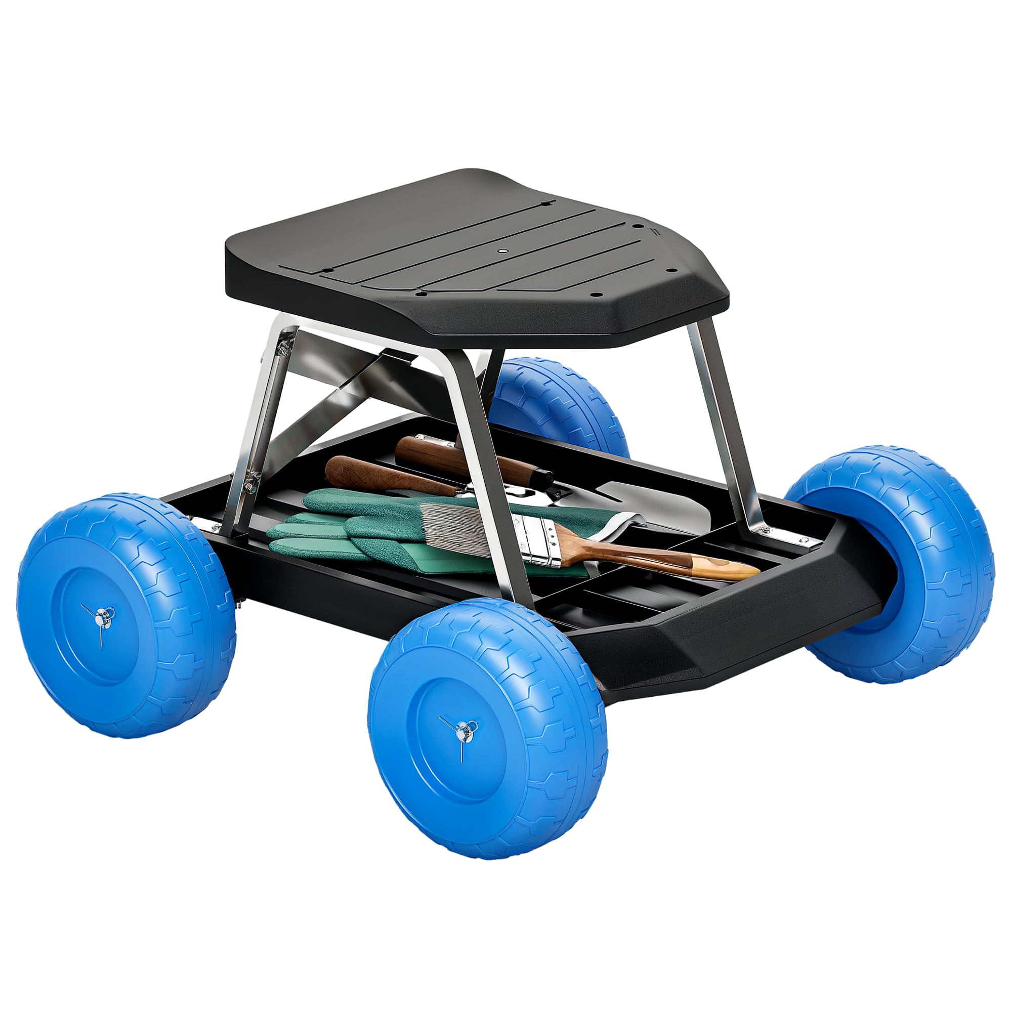 Outsunny Siège de Jardin sur Roues Tabouret de Jardinage Plateau à Outils Chariot Jardinage avec siège pour désherber, Planter, 50 x 49 x 32 cm Bleu