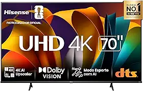 Hisense Smart TV UHD 4K DLED 70' Polegadas 70A6N com HDR10+ Dolby Vision Game Mode Controle por Voz Alexa Built-In AirPlay
