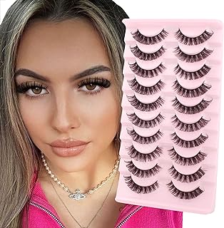 Parriparri Eyelashes Russian Strip Lashes 10 Pairs Curly False Lashes D Curl Volume Strip Lashes Natural Fluffy Thick Fake Lashes