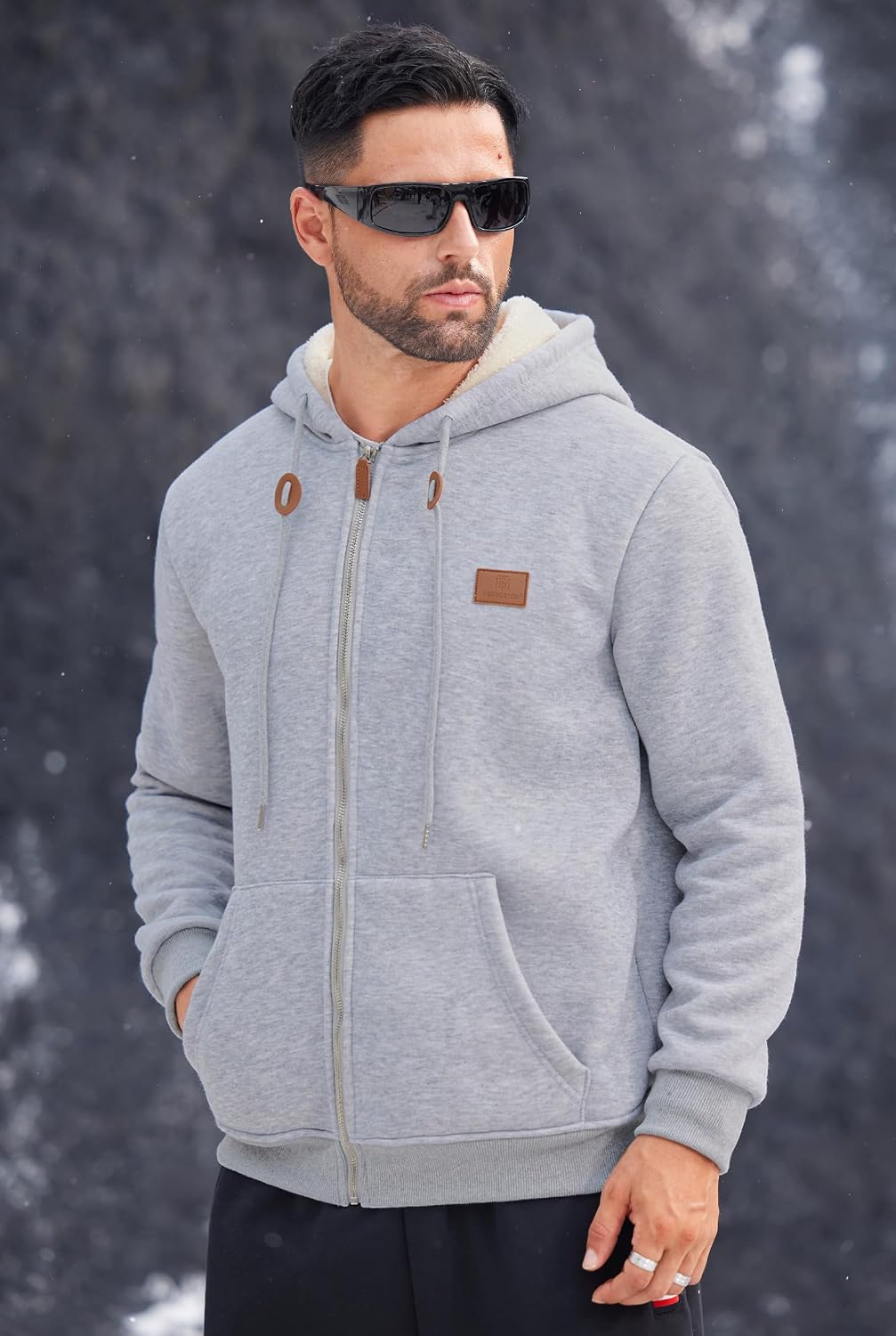 Men's Zip Up Sherpa-Lined Hoodie Jackets Winter Midweight Fleece Sweatshirt