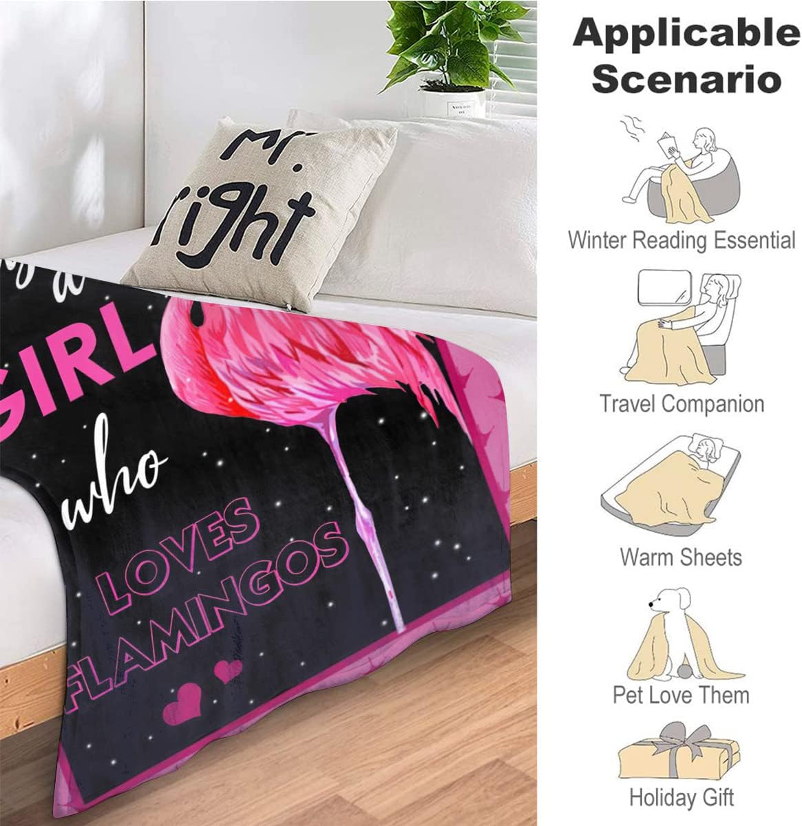 Just A Girl Who Loves Flamingos Blanket Cute Flamingos Decor Throw Blanket Gifts for Girls Super Warm Soft Plush Lightweight Fleece Flannel Blanket Winter Bedding Blanket for Kids Adults Women 40"x50" - Image 5