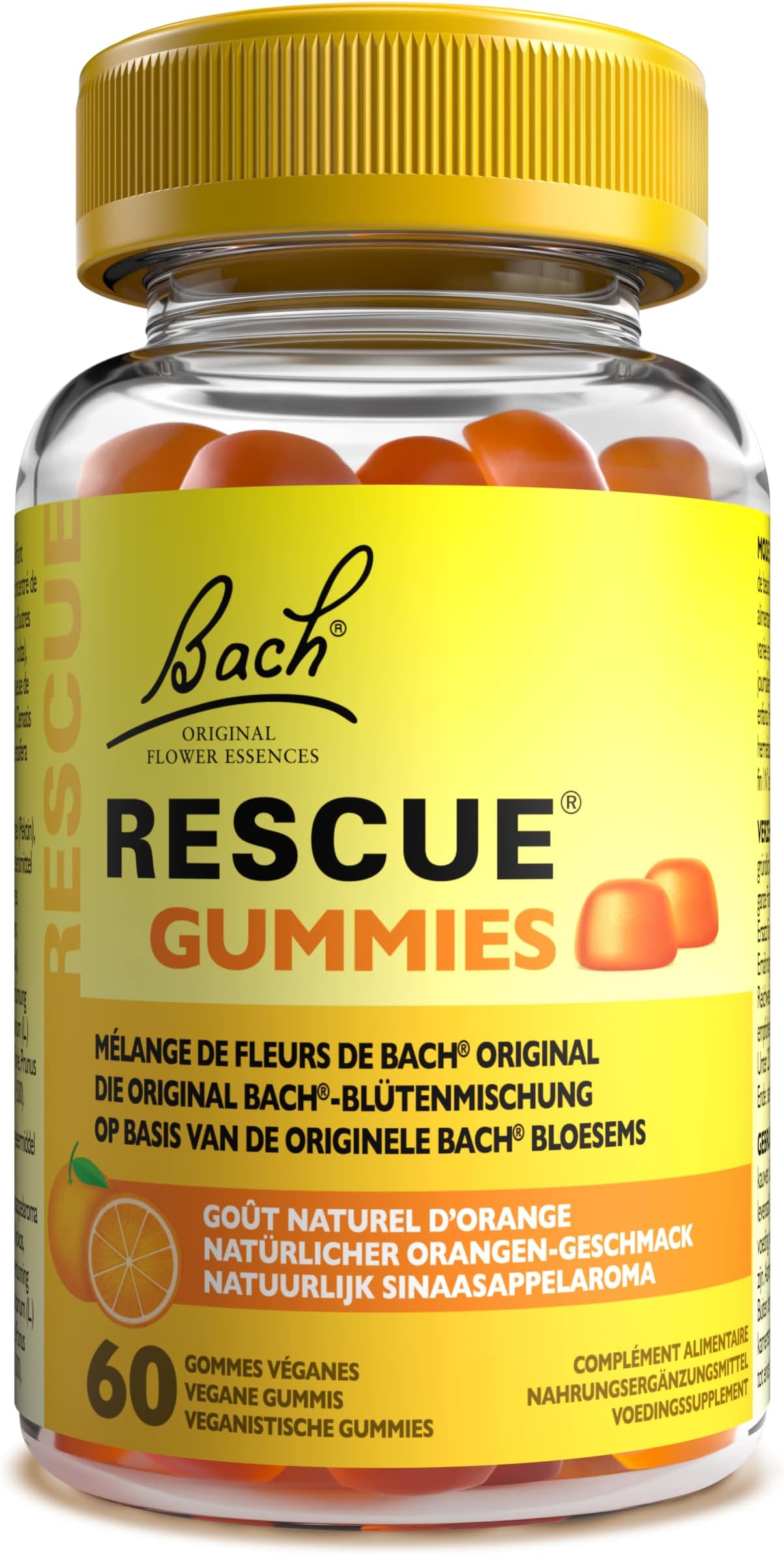 RESCUE - Orange Gummies - Natural Emotional Wellness - Mix of 5 Original Bach Flowers for Balanced Days - Everyday Stress - Vegan - Box of 60 Gummies