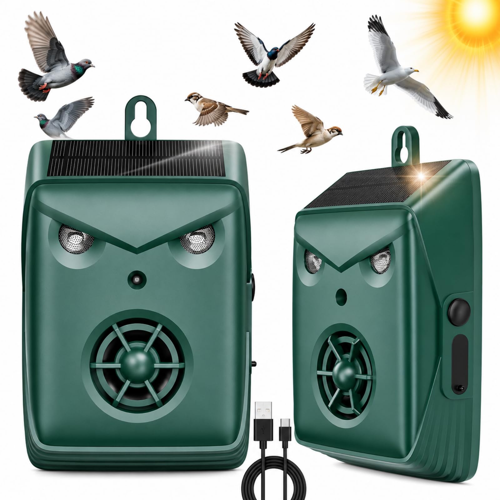 Photo 1 of 2026 Solar Ultrasonic Bird Repellent Outdoor,2 Pcs Woodpecker Deterrent for House,USB Charging & Waterproof Goose Pigeon Bird Deterrents for Outside,Birds Repeller Scare Devices for Garden Orchard